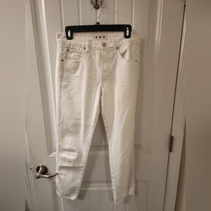 AMO Tomboy Crop Jeans Size 26 | White Straight Leg Button Fly Raw Hem